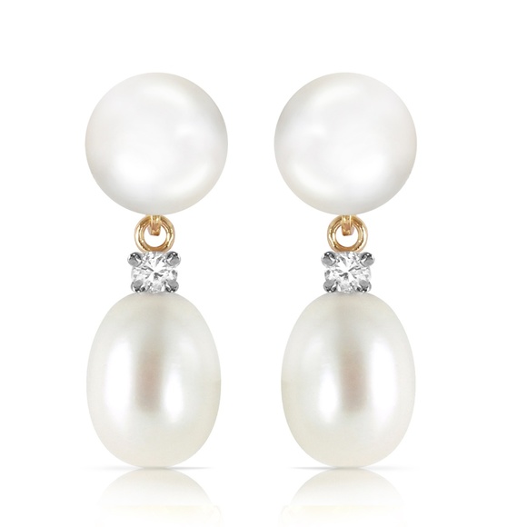 SOLID GOLD STUD EARRINGS WITH DIAMONDS & PEARLS